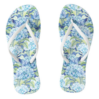 Watercolor Blue Hydrangea Flowers Flip Flops