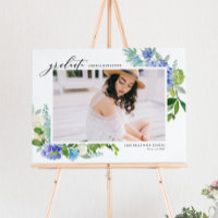 Watercolor Blue Hydrangea Frame Photo Graduation
