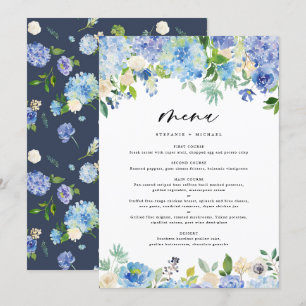 Watercolor Blue Hydrangea Garland Wedding Menu