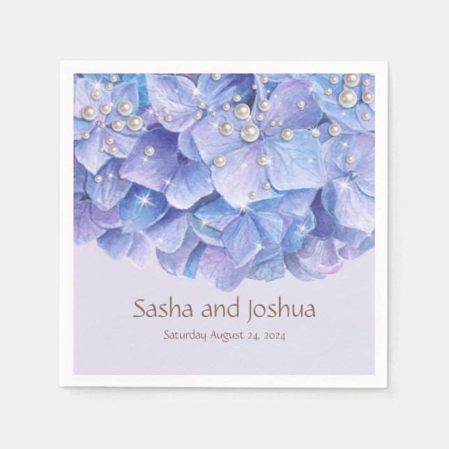 Watercolor Blue Hydrangea Pearl Napkin (Front)