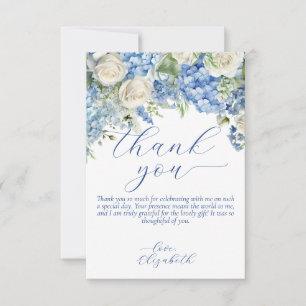 Watercolor Blue Hydrangea Script Thank You Card