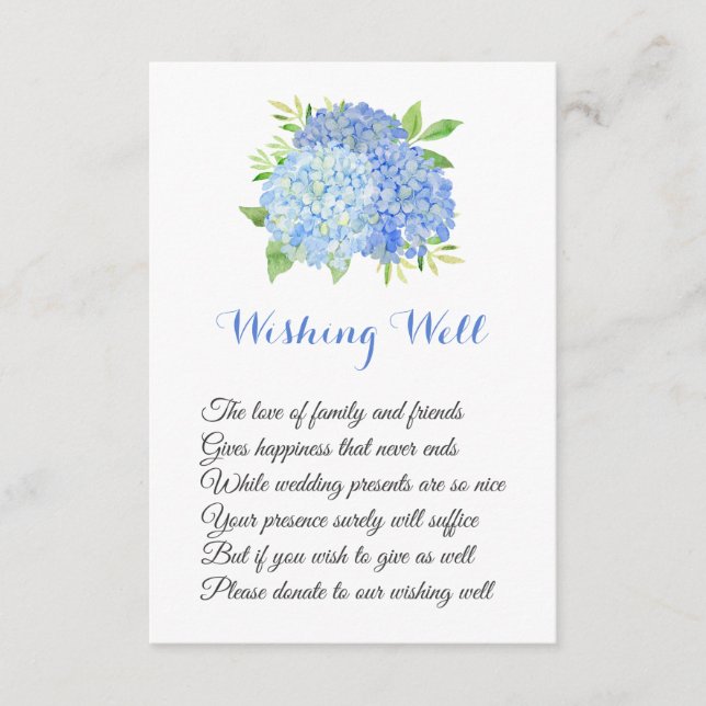 Watercolor Blue Hydrangea Wedding Wishing Well Enclosure Card (Front)
