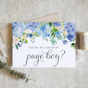 Watercolor Blue Hydrangea Will You Be My Page Boy Invitation