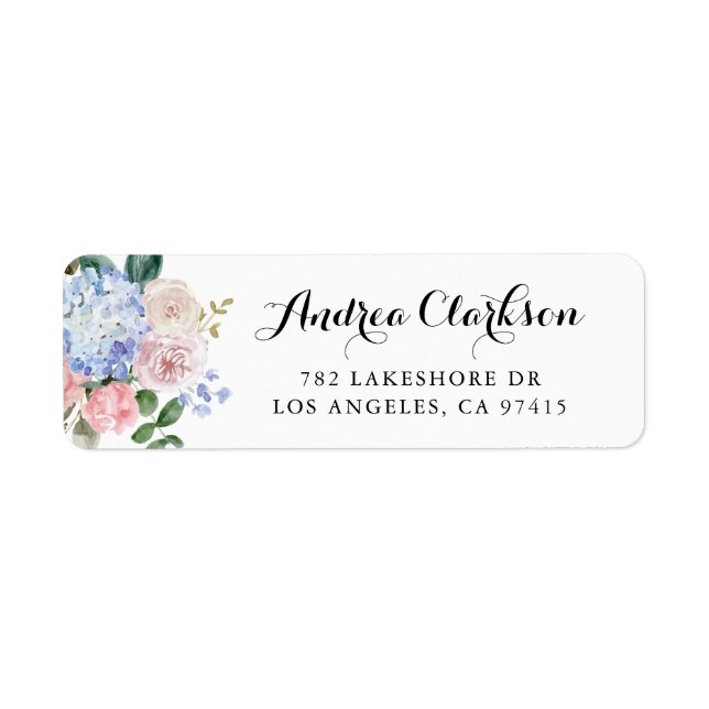 Watercolor Blue Hydrangeas and Pink Roses Script (Front)