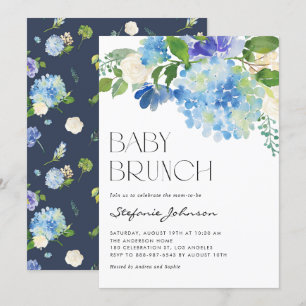 Watercolor Blue Hydrangeas Baby Shower Brunch Invitation