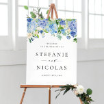 Watercolor Blue Hydrangeas Engagement Party Poster<br><div class="desc">Welcome guests to your event with this customizable engagement party welcome sign. It features watercolour blue hydrangeas and roses and ivory anemones and roses. Personalize this floral welcome sign by adding your event details. This hydrangea engagement party sign is perfect for spring and winter events.</div>