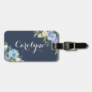 Watercolor Blue Hydrangeas & Peonies Personalized Luggage Tag