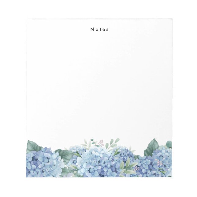 Watercolor Blue Hydrangeas Personalized Notepad (Front)