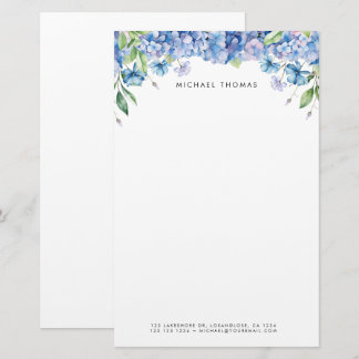 Watercolor Blue Hydrangeas & Purple Floral Stationery