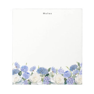Watercolor Blue Hydrangeas White Rose Personalized Notepad