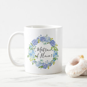 Watercolor Blue Hydrangeas Wreath Matron of Honour Coffee Mug