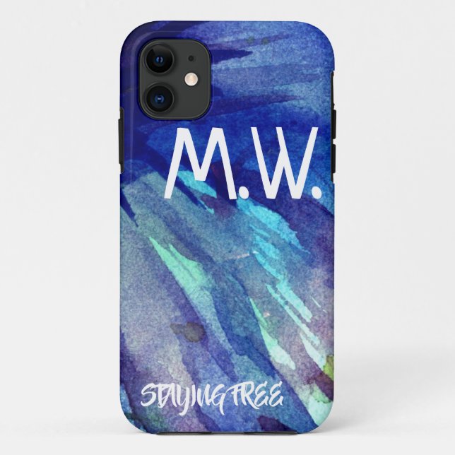 Watercolor Blue Initials & Moto Case-Mate iPhone Case (Back)