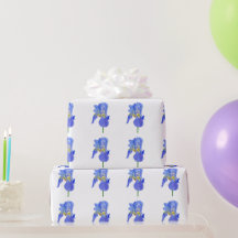 Watercolor Blue Iris Flower Wrapping Paper