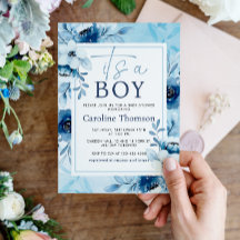 Watercolor Blue Its a Boy Baby Shower
