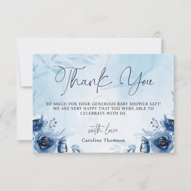 Watercolor Blue Its a Boy Thank You Baby Shower Card (Front)