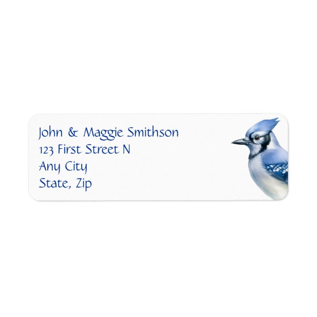 Watercolor Blue Jay Bird Custom Address (Front)