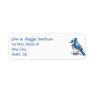 Watercolor Blue Jay Bird Custom Address