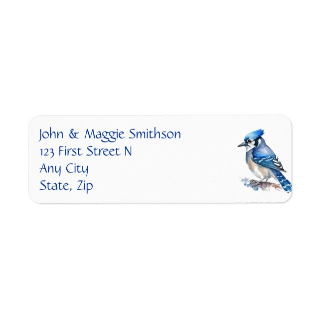 Watercolor Blue Jay Bird Custom Address (Front)