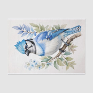 Watercolor Blue Jay Bird on Tree Branch Tissue Paper