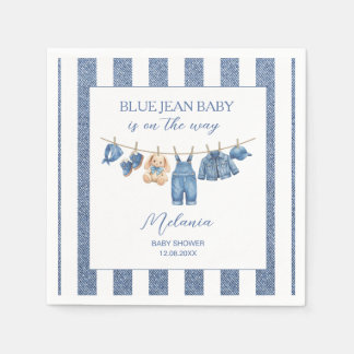   Watercolor Blue jean denim western baby shower  Napkin