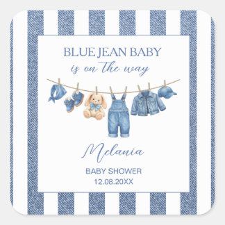   Watercolor Blue jean denim western baby shower  Square Sticker