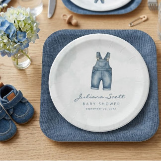 Watercolor Blue Jeans Baby Shower Denim Paper Plate