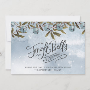 Watercolor Blue Jingle Bells Snowflakes Holiday  Card