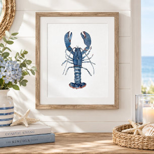 Watercolor Blue Lobster Painting Coastal Wall art