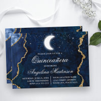 Watercolor Blue Marble Celestial Quinceanera