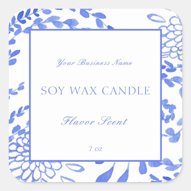 Watercolor Blue Mediterranean Candle Product Label (Front)