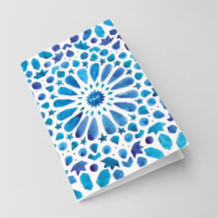 Watercolor Blue Meditteranean Tile Wedding Folded Program