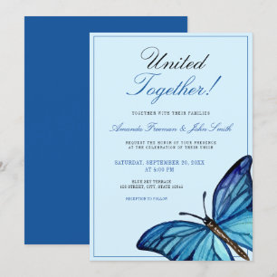 Watercolor Blue Minimal Butterfly Wedding Invitation