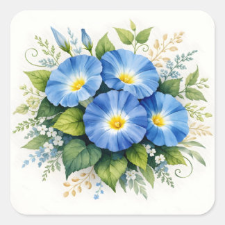 Watercolor Blue Morning Glory Flowers  Square Sticker