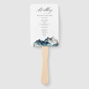 Watercolor Blue Mountain Rustic Hand Fan