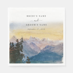 Watercolor Blue Mountains Pine Wedding Napkin