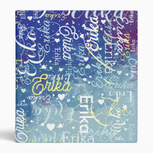 Watercolor Blue Names and Hearts Romantic Girly Binder