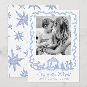 Watercolor Blue Nativity Christmas Holiday Card