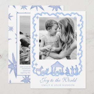 Watercolor Blue Nativity Christmas Holiday Card