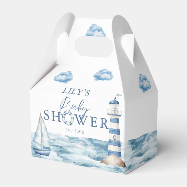 Watercolor Blue Nautical Baby Shower Favor Box (Front Side)