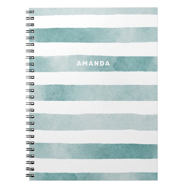 Watercolor blue nautical stripes. Abstract lines  Notebook (Front)