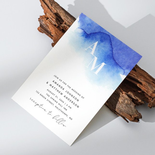 Watercolor blue nautical wedding QR code details Invitation (Creator Uploaded)