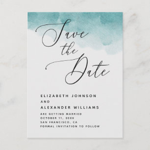Watercolor blue nautical wedding Save the Date Announcement Postcard