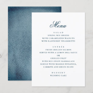 Watercolor blue navy simple nautical wedding menu