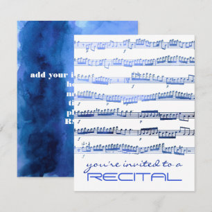 watercolor blue notes music recital invitation