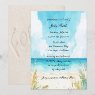 Watercolor Blue Ocean Beach Bridal Shower Invitation