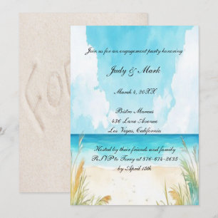 Watercolor Blue Ocean Beach Engagement Party Invitation