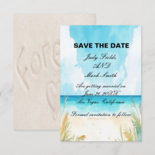 Watercolor Blue Ocean Beach Save The Date Card