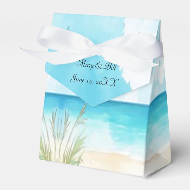 Watercolor Blue Ocean Beach Wedding Favour Box (Front Side)