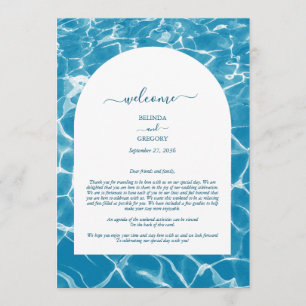 Watercolor Blue Ocean Beach Wedding Itinerary  Program