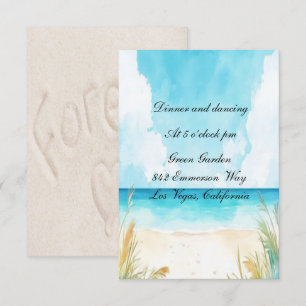 Watercolor Blue Ocean Beach Wedding Reception Card